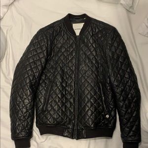 Ben Sherman Quilted Genuine Leather Bomber Jacket